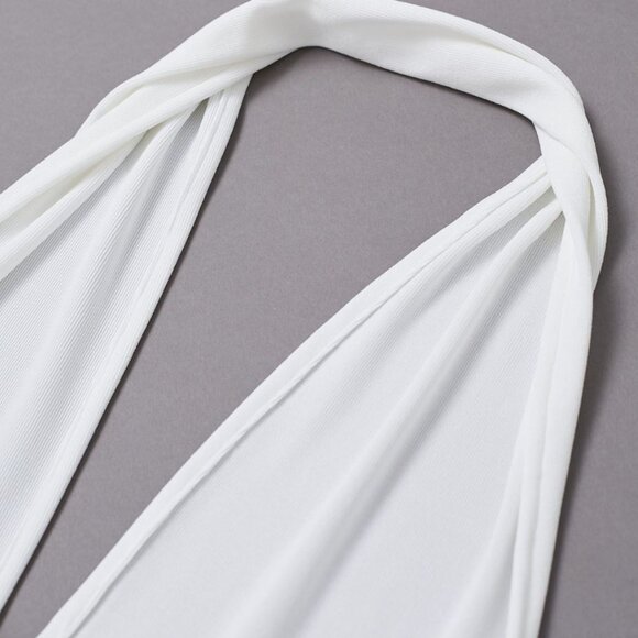 Chicwish - Halter Neck Ruched Asymmetric Maxi Dress - White - Small - Picture 5 of 13